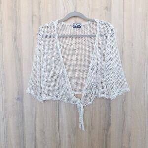 Crochet Sequin Tie Front Bolero Shrug OS Cream Festival Boho Fairy Cottage